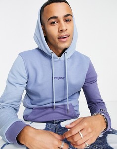 Худи синего цвета в стиле колор блок Sixth June-Голубой