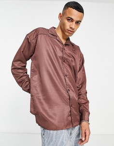 Темно-коричневая рубашка с длинными рукавами, геометрическим принтом и отложным воротником Mennace-Коричневый цвет
