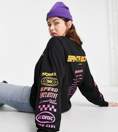 Свободный лонгслив с принтом "Santa Monica" на спине ASOS DESIGN Curve-Черный цвет