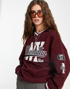 Бордовый oversized-свитшот с надписью "NY" в университетском стиле Bershka-Красный