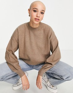 Серо-коричневый трикотажный oversized-джемпер с круглым вырезом Pimkie-Коричневый цвет