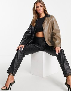 Кожаная куртка в стиле колор блок черного цвета и цвета мокка 4th & Reckless-Разноцветный