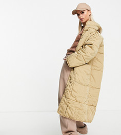 Бежевое удлиненное пальто макси с квадратной стеганой отделкой ASOS DESIGN Petite-Светло-бежевый цвет