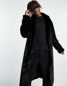 Удлиненное пальто черного цвета из искусственного меха ASOS DESIGN-Черный цвет
