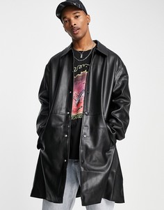 Черный длинный тренч из искусственной кожи ASOS DESIGN-Черный цвет