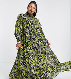 Черное ярусное платье макси с мелким цветочным принтом ASOS EDITION Curve-Черный цвет