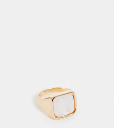 Массивное золотистое кольцо-печатка со вставкой под перламутр Reclaimed Vintage Inspired-Золотистый