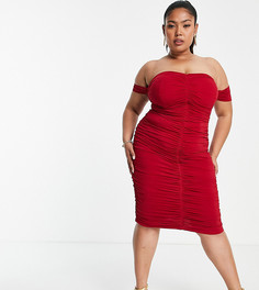 Эксклюзивное асимметричное платье миди бордового цвета Jaded Rose Plus-Красный