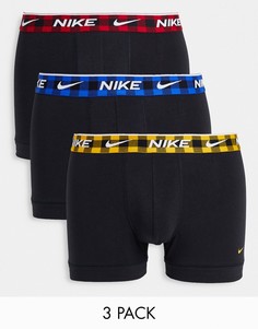 Набор из 3 черных боксеров-брифов из эластичного хлопка с поясом в клетку Nike-Черный цвет