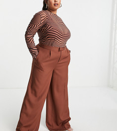 Шоколадные брюки с широкими штанинами (от комплекта) In The Style Plus x Perrie Sian-Коричневый цвет