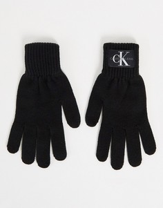 Черные вязаные перчатки с монограммой Calvin Klein Jeans-Черный цвет