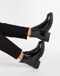Черные лакированные ботинки челси на толстой подошве New Look-Черный цвет