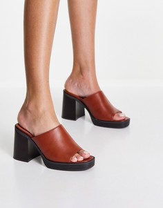 Светло-коричневые сандалии-мюли на массивной платформе Truffle Collection-Коричневый цвет
