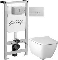 Комплект подвесной унитаз Geberit Smyle Square 500.683.01.1 + система инсталляции Jacob Delafon E5504-NF + E4326-CP