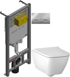 Комплект подвесной унитаз Geberit Smyle Square 500.683.01.1 + система инсталляции Jacob Delafon E29025-NF + E29027-CP