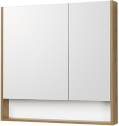 Зеркальный шкаф 85х85 см белый глянец/дуб рустикальный Акватон Сканди 1A252302SDZ90