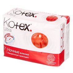 Прокладки женские Kotex, Ultra Night, 7 шт, поверхность сеточка, 4365