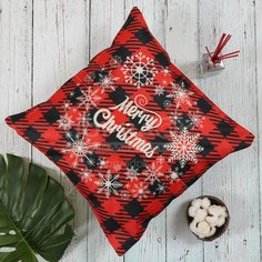 т Н.г. Чехол на подушку 43*43см 100% п/э под лён Клетка Y9-121 I.K