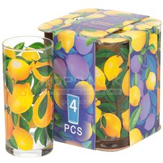 Стакан 280 мл, стекло, 4 шт, Декостек, Лимоны, 148/4-Д