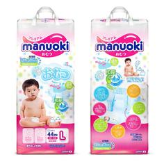 Японские подгузники Manuoki L 12+ кг, 44шт.