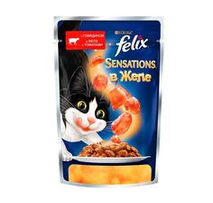 Влажный корм для кошек Felix Sensations в желе, говядина/томат, 85гр