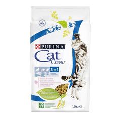 Сухой корм Cat Chow Feline 3в1 для взрослых кошек, индейка, 1,5кг