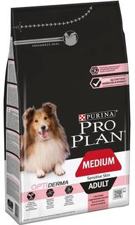 Сухой корм Pro Plan для взрослых собак средних пород с чувствительной кожей, лосось и рис, 1,5кг