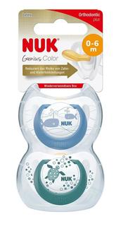 Соска-пустышка NUK Genius Color, 1 размер, для мальчиков, латексная, в контейнере, 2шт.