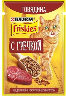 Влажный корм Friskies для взрослых кошек, с говядиной и гречкой в подливе, 75гр