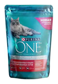 Сухой корм Purina ONE для стерилизованных кошек и котов, с лососем и пшеницей, 200гр