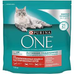Сухой корм Purina ONE для стерилизованных кошек и котов с лососем и пшеницей, 1,5кг