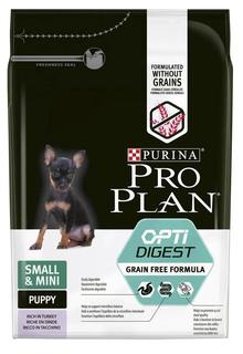 Сухой корм Pro Plan Grain Free Formula для щенков мелких и карликовых пород с чувствительным пищеварением, индейка, 2,5кг