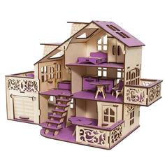 Сборный кукольный домик Эlen Toys &quot;Сиреневая весна&quot; с гаражом и мебелью