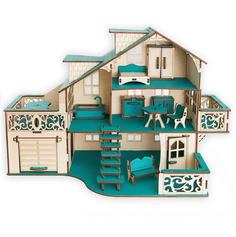 Сборный кукольный домик Эlen Toys &quot;Лазурный берег&quot; с гаражом и мебелью