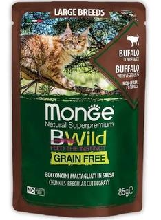 Пауч Monge Cat BWild Grain Free для кошек крупных пород из мяса буйвола с овощами, 85гр