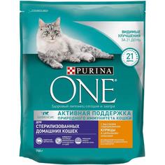 Сухой корм Purina ONE для домашних стерилизованных кошек и котов с высоким содержанием курицы и цельными злаками, 750гр
