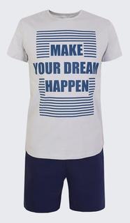 Пижама Котмаркот &quot;Sweet home&quot;: футболка и шорты, бело-синяя Alternativa