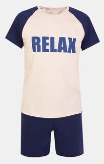 Пижама Котмаркот &quot;Sweet home&quot;: футболка и шорты, бежево-синяя Alternativa