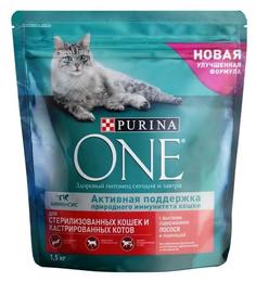 Сухой корм Purina ONE для стерилизованных кошек и кастрированных котов, с лососем и пшеницей, 1,5кг