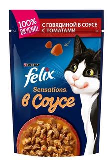 Влажный корм для кошек Felix Sensations в соусе, говядина/томаты, 85гр