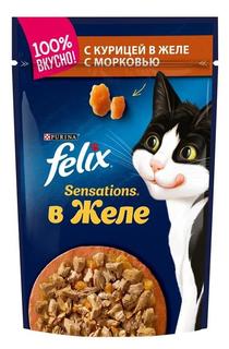 Влажный корм для кошек Felix Sensations в желе, курица/морковь, 85гр