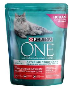 Сухой корм Purina ONE для стерилизованных кошек и котов, с лососем и пшеницей, 750гр