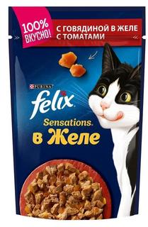 Влажный корм для кошек Felix Sensations в желе, говядина/томат, 85гр