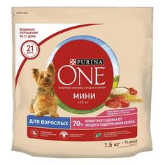 Сухой корм для взрослых собак мелких пород Purina ONE МИНИ с говядиной и рисом, 1,5кг