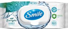 Влажные салфетки Smile с экстрактом эвкалипта, пластиковый клапан, 60шт.