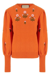 Оранжевый джемпер с цветочной вышивкой Gucci