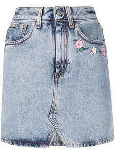 Alessandra Rich джинсовая юбка с цветочной вышивкой