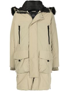 Armani Exchange пальто с капюшоном и искусственным мехом