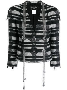 Chanel Pre-Owned полосатый жакет 2008-го года с цепочками