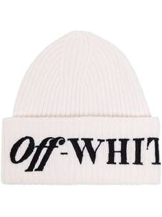 Off-White шапка бини в рубчик с нашивкой-логотипом